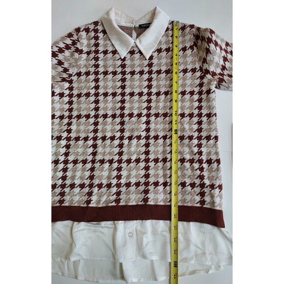 Ladies Jones & Co. Brown/Cream Houndstooth LS Sweater W/Satin Collar Size XS - Picture 5 of 10